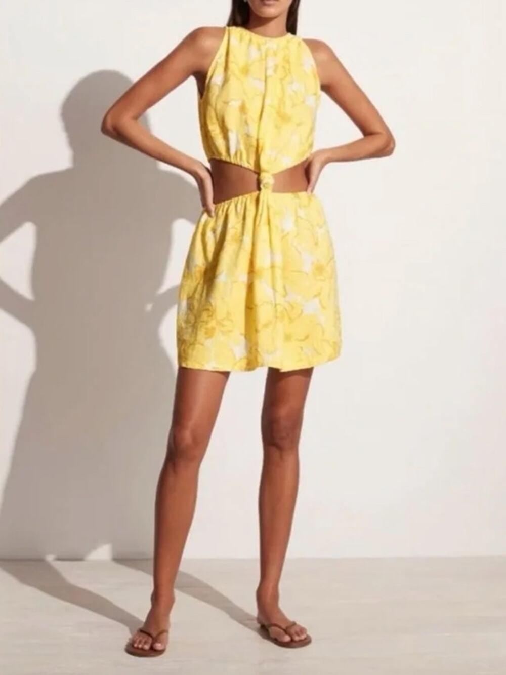Faithfull The Brand Enditha Linen Floral Cutout Mini Dress NWT US 6